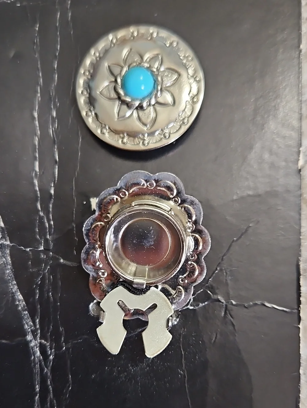 Vintage Silver-Tone Turquoise Button Covers - Pack of 4